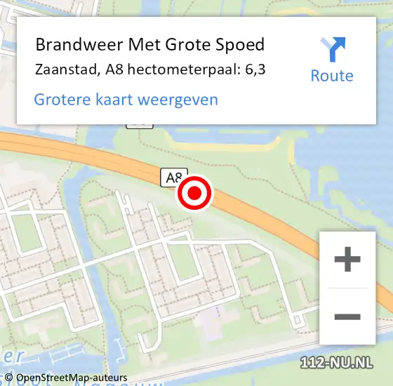 Locatie op kaart van de 112 melding: Brandweer Met Grote Spoed Naar Zaanstad, A8 hectometerpaal: 6,3 op 20 december 2024 23:07