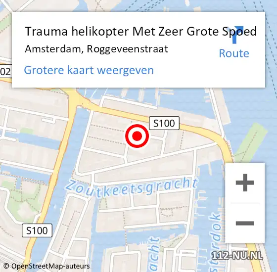 Locatie op kaart van de 112 melding: Trauma helikopter Met Zeer Grote Spoed Naar Amsterdam, Roggeveenstraat op 20 december 2024 23:09