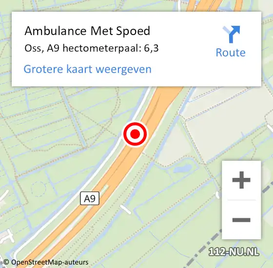 Locatie op kaart van de 112 melding: Ambulance Met Spoed Naar Oss, A9 hectometerpaal: 6,3 op 20 december 2024 23:12