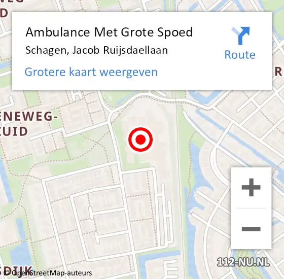 Locatie op kaart van de 112 melding: Ambulance Met Grote Spoed Naar Schagen, Jacob Ruijsdaellaan op 20 december 2024 23:15