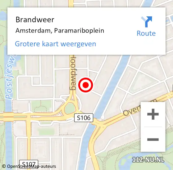 Locatie op kaart van de 112 melding: Brandweer Amsterdam, Paramariboplein op 20 december 2024 23:18