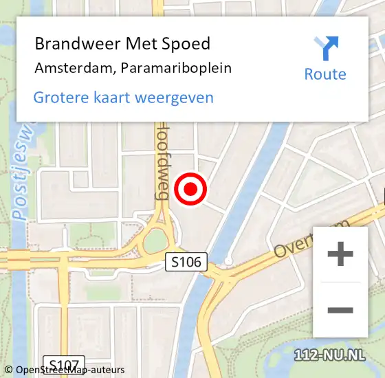 Locatie op kaart van de 112 melding: Brandweer Met Spoed Naar Amsterdam, Paramariboplein op 20 december 2024 23:18