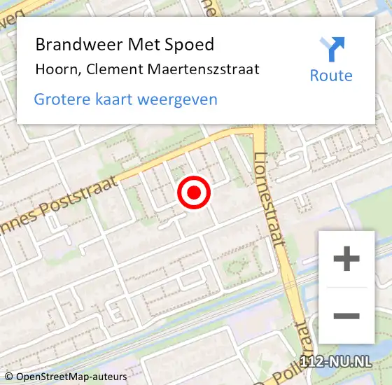 Locatie op kaart van de 112 melding: Brandweer Met Spoed Naar Hoorn, Clement Maertenszstraat op 20 december 2024 23:29