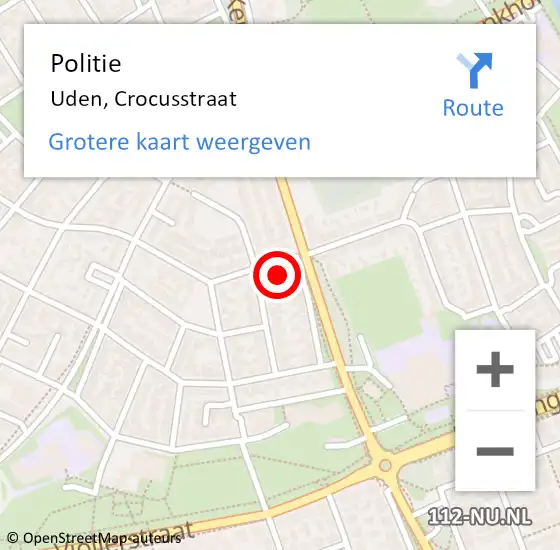 Locatie op kaart van de 112 melding: Politie Uden, Crocusstraat op 21 december 2024 00:01