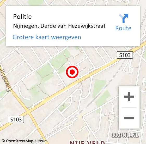 Locatie op kaart van de 112 melding: Politie Nijmegen, Derde van Hezewijkstraat op 21 december 2024 00:05