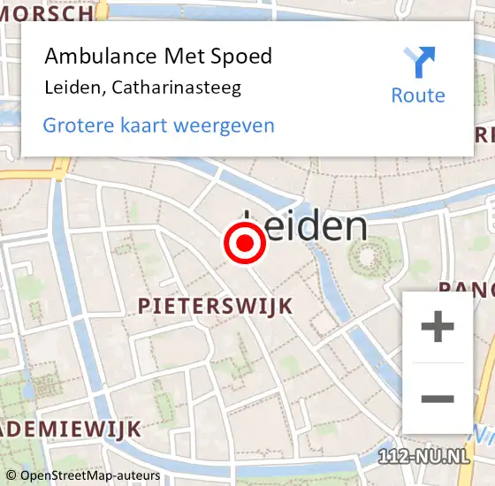 Locatie op kaart van de 112 melding: Ambulance Met Spoed Naar Leiden, Catharinasteeg op 21 december 2024 00:45