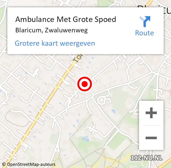 Locatie op kaart van de 112 melding: Ambulance Met Grote Spoed Naar Blaricum, Zwaluwenweg op 31 oktober 2014 07:30