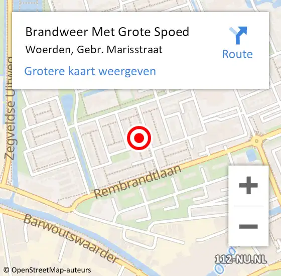 Locatie op kaart van de 112 melding: Brandweer Met Grote Spoed Naar Woerden, Gebr. Marisstraat op 21 december 2024 02:13