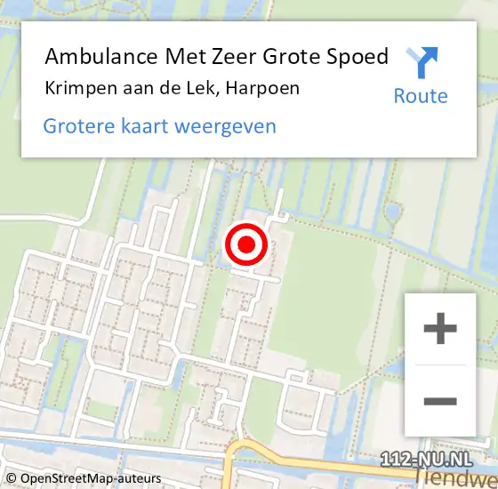 Locatie op kaart van de 112 melding: Ambulance Met Zeer Grote Spoed Naar Krimpen aan de Lek, Harpoen op 21 december 2024 02:15