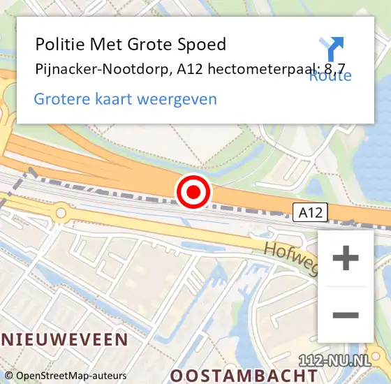 Locatie op kaart van de 112 melding: Politie Met Grote Spoed Naar Pijnacker-Nootdorp, A12 hectometerpaal: 8,7 op 21 december 2024 03:03