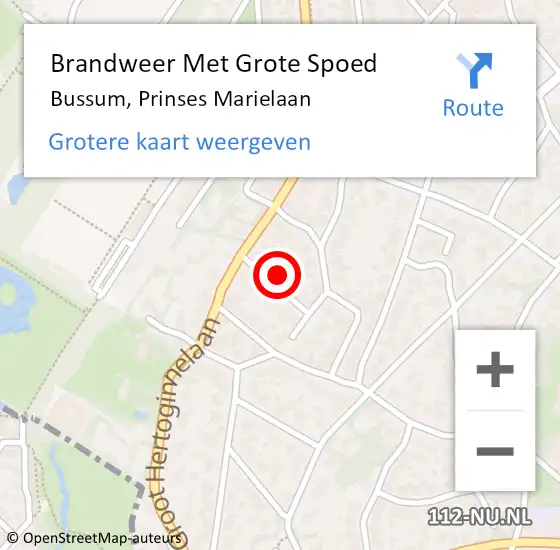 Locatie op kaart van de 112 melding: Brandweer Met Grote Spoed Naar Bussum, Prinses Marielaan op 21 december 2024 03:21