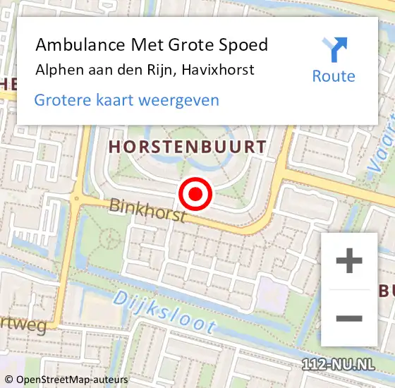 Locatie op kaart van de 112 melding: Ambulance Met Grote Spoed Naar Alphen aan den Rijn, Havixhorst op 21 december 2024 03:28