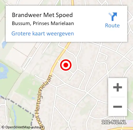 Locatie op kaart van de 112 melding: Brandweer Met Spoed Naar Bussum, Prinses Marielaan op 21 december 2024 03:56