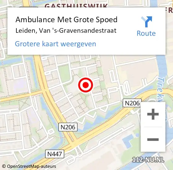 Locatie op kaart van de 112 melding: Ambulance Met Grote Spoed Naar Leiden, Van 's-Gravensandestraat op 21 december 2024 04:01