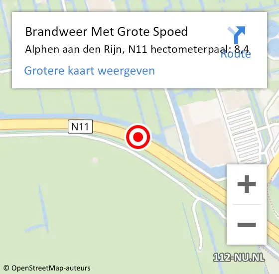 Locatie op kaart van de 112 melding: Brandweer Met Grote Spoed Naar Alphen aan den Rijn, N11 hectometerpaal: 8,4 op 21 december 2024 05:06