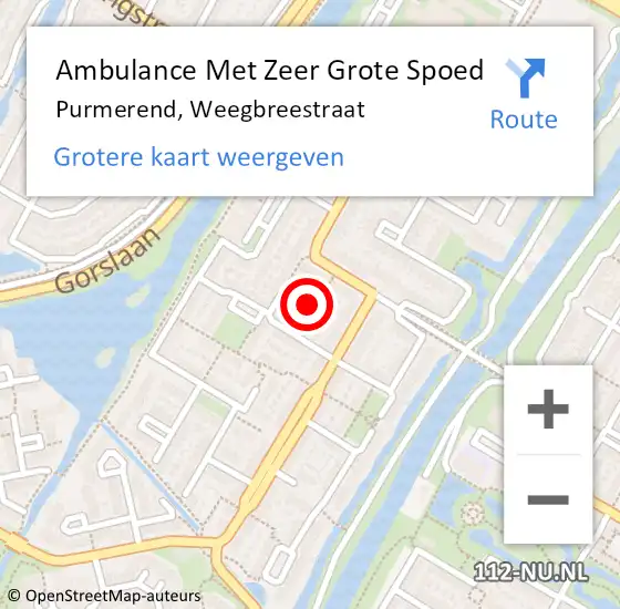 Locatie op kaart van de 112 melding: Ambulance Met Zeer Grote Spoed Naar Purmerend, Weegbreestraat op 21 december 2024 06:59