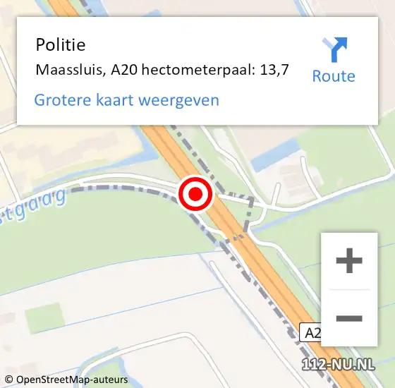 Locatie op kaart van de 112 melding: Politie Maassluis, A20 hectometerpaal: 13,7 op 21 december 2024 08:16