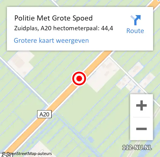 Locatie op kaart van de 112 melding: Politie Met Grote Spoed Naar Zuidplas, A20 hectometerpaal: 44,4 op 21 december 2024 09:04