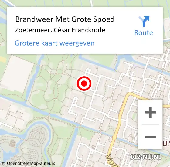 Locatie op kaart van de 112 melding: Brandweer Met Grote Spoed Naar Zoetermeer, César Franckrode op 21 december 2024 10:30