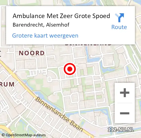 Locatie op kaart van de 112 melding: Ambulance Met Zeer Grote Spoed Naar Barendrecht, Alsemhof op 21 december 2024 11:13