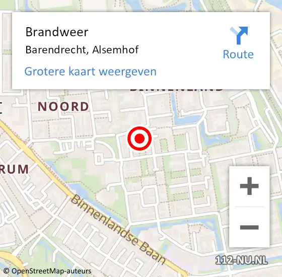 Locatie op kaart van de 112 melding: Brandweer Barendrecht, Alsemhof op 21 december 2024 11:14