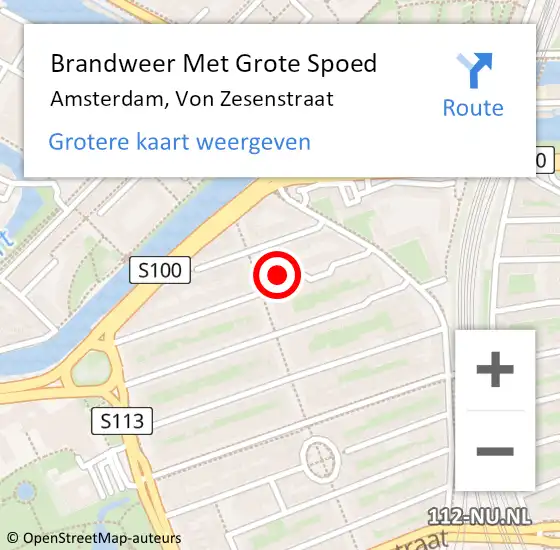 Locatie op kaart van de 112 melding: Brandweer Met Grote Spoed Naar Amsterdam, Von Zesenstraat op 21 december 2024 11:22