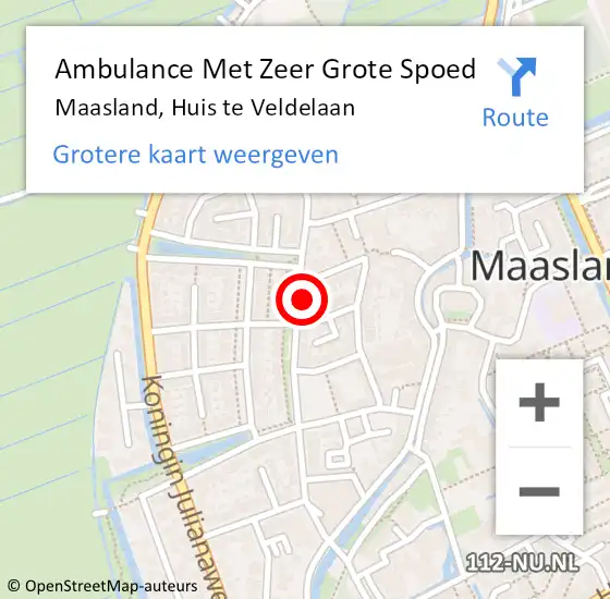 Locatie op kaart van de 112 melding: Ambulance Met Zeer Grote Spoed Naar Maasland, Huis te Veldelaan op 21 december 2024 11:25