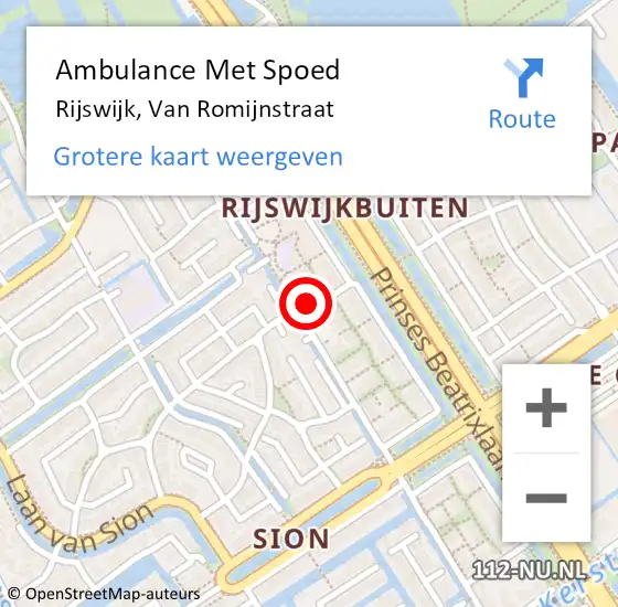 Locatie op kaart van de 112 melding: Ambulance Met Spoed Naar Rijswijk, Van Romijnstraat op 21 december 2024 11:28