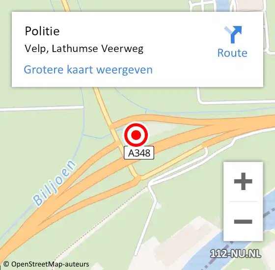 Locatie op kaart van de 112 melding: Politie Velp, Lathumse Veerweg op 21 december 2024 11:34