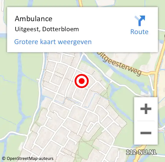 Locatie op kaart van de 112 melding: Ambulance Uitgeest, Dotterbloem op 21 december 2024 11:36