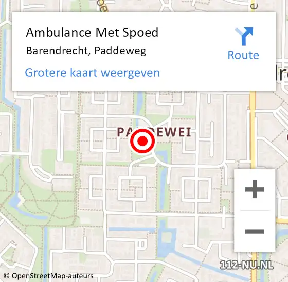 Locatie op kaart van de 112 melding: Ambulance Met Spoed Naar Barendrecht, Paddeweg op 21 december 2024 11:36