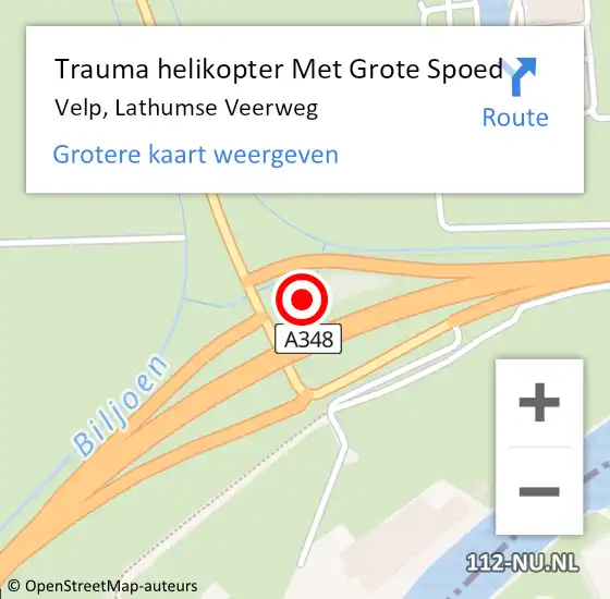 Locatie op kaart van de 112 melding: Trauma helikopter Met Grote Spoed Naar Velp, Lathumse Veerweg op 21 december 2024 11:38