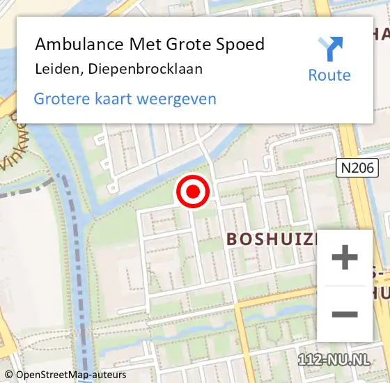 Locatie op kaart van de 112 melding: Ambulance Met Grote Spoed Naar Leiden, Diepenbrocklaan op 21 december 2024 11:42