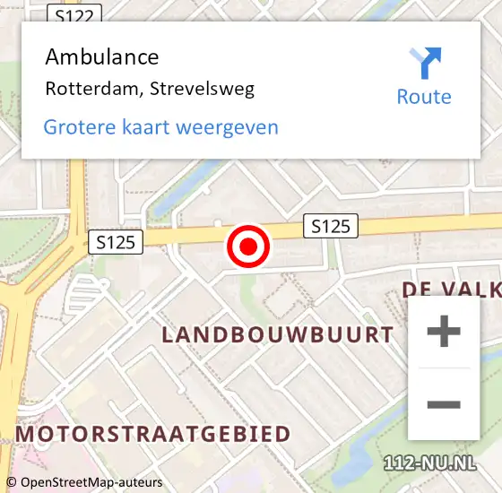 Locatie op kaart van de 112 melding: Ambulance Rotterdam, Strevelsweg op 21 december 2024 11:53