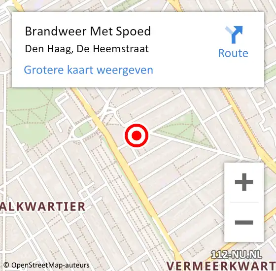 Locatie op kaart van de 112 melding: Brandweer Met Spoed Naar Den Haag, De Heemstraat op 21 december 2024 11:58