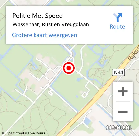 Locatie op kaart van de 112 melding: Politie Met Spoed Naar Wassenaar, Rust en Vreugdlaan op 21 december 2024 12:03