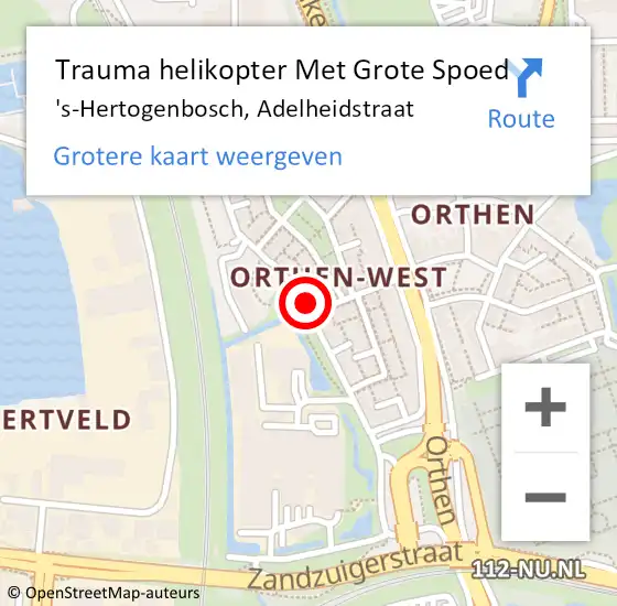 Locatie op kaart van de 112 melding: Trauma helikopter Met Grote Spoed Naar 's-Hertogenbosch, Adelheidstraat op 21 december 2024 12:06