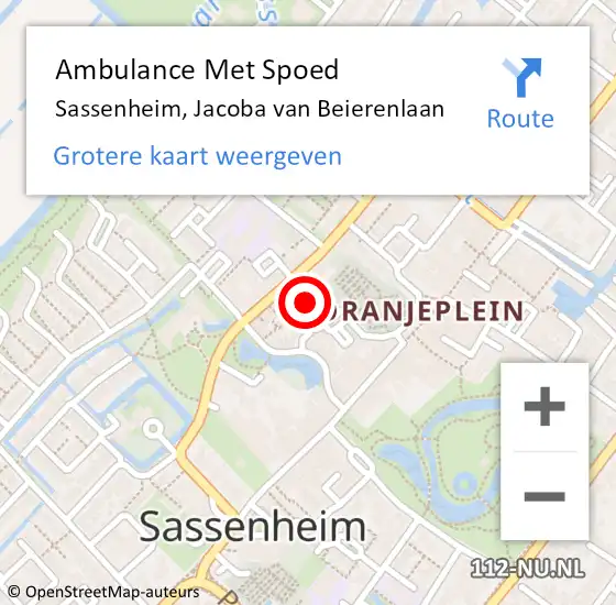 Locatie op kaart van de 112 melding: Ambulance Met Spoed Naar Sassenheim, Jacoba van Beierenlaan op 21 december 2024 12:15