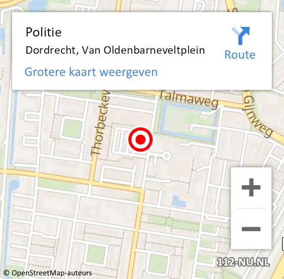 Locatie op kaart van de 112 melding: Politie Dordrecht, Van Oldenbarneveltplein op 21 december 2024 12:15