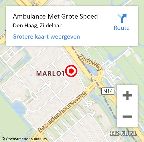 Locatie op kaart van de 112 melding: Ambulance Met Grote Spoed Naar Den Haag, Zijdelaan op 21 december 2024 12:18