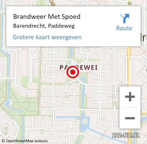 Locatie op kaart van de 112 melding: Brandweer Met Spoed Naar Barendrecht, Paddeweg op 21 december 2024 12:26