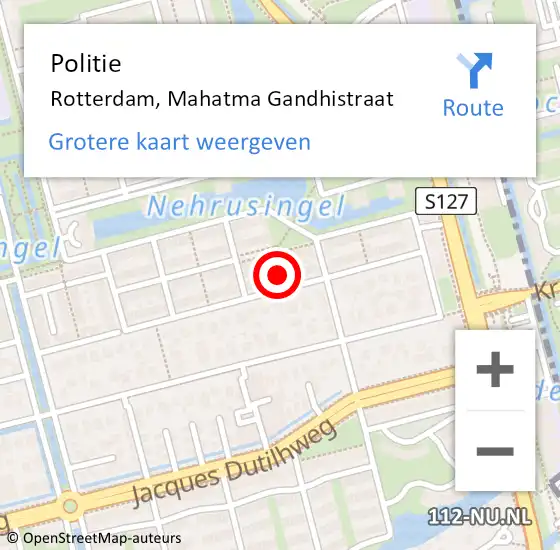 Locatie op kaart van de 112 melding: Politie Rotterdam, Mahatma Gandhistraat op 21 december 2024 12:53