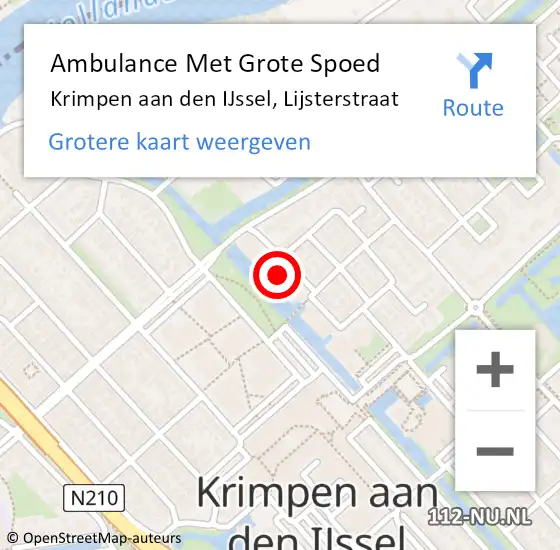 Locatie op kaart van de 112 melding: Ambulance Met Grote Spoed Naar Krimpen aan den IJssel, Lijsterstraat op 21 december 2024 13:21