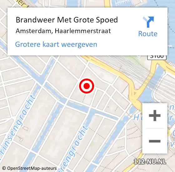 Locatie op kaart van de 112 melding: Brandweer Met Grote Spoed Naar Amsterdam, Haarlemmerstraat op 21 december 2024 13:22