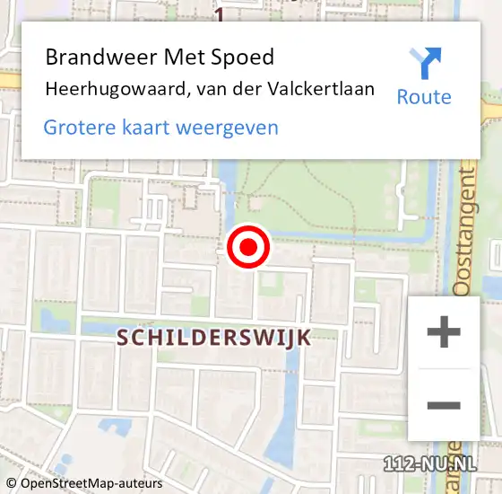 Locatie op kaart van de 112 melding: Brandweer Met Spoed Naar Heerhugowaard, van der Valckertlaan op 21 december 2024 13:40