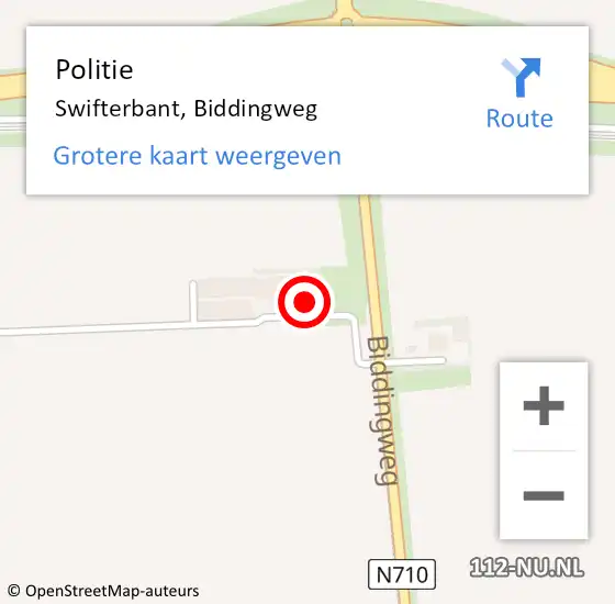 Locatie op kaart van de 112 melding: Politie Swifterbant, Biddingweg op 21 december 2024 13:58