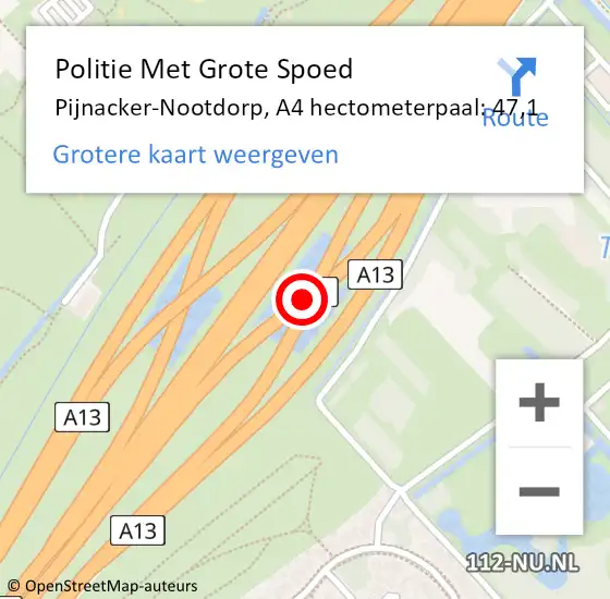 Locatie op kaart van de 112 melding: Politie Met Grote Spoed Naar Pijnacker-Nootdorp, A4 hectometerpaal: 47,1 op 21 december 2024 14:01