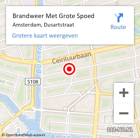 Locatie op kaart van de 112 melding: Brandweer Met Grote Spoed Naar Amsterdam, Dusartstraat op 21 december 2024 14:09