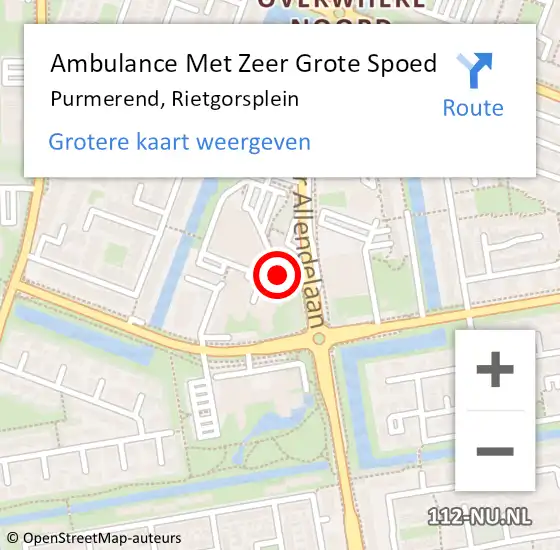 Locatie op kaart van de 112 melding: Ambulance Met Zeer Grote Spoed Naar Purmerend, Rietgorsplein op 21 december 2024 14:39