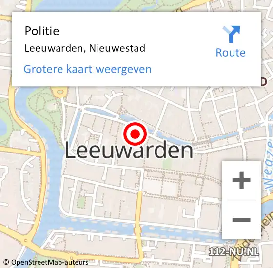 Locatie op kaart van de 112 melding: Politie Leeuwarden, Nieuwestad op 21 december 2024 14:45